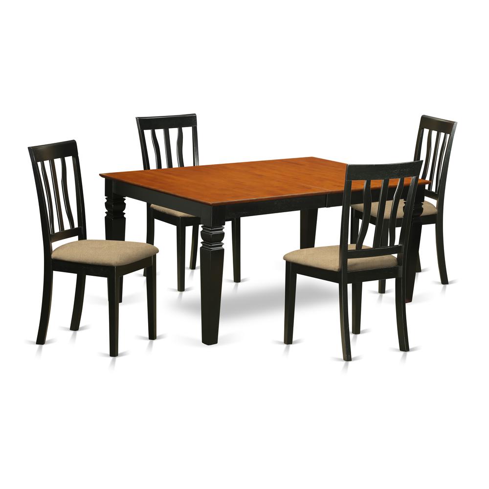 5 Pc Kitchen Table Set With A Dining Table And 4 Linen Kitchen Chairs In Black By East West Furniture - Wean5-Bch-C | Dining Sets | Modishstore