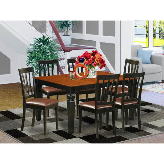 7 Pc Kitchen Table Set With A Dining Table And 6 Leather Kitchen Chairs In Black By East West Furniture - Wean7-Bch-Lc | Dining Sets | Modishstore