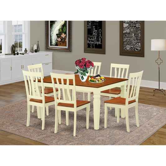 7 Pc Dining Set With A Kitchen Table And 6 Wood Kitchen Chairs In Buttermilk And Cherry By East West Furniture | Dining Sets | Modishstore