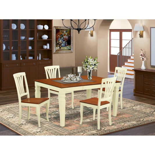 5 Pc Kitchen Table Set With A Dinning Table And 4 Wood Dining Chairs In Buttermilk And Cherry By East West Furniture - Weav5-Bmk-W | Dining Sets | Modishstore