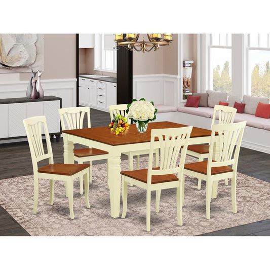 7 Pc Kitchen Table Set With A Dinning Table And 6 Wood Dining Chairs In Buttermilk And Cherry By East West Furniture - Weav7-Bmk-W | Dining Sets | Modishstore