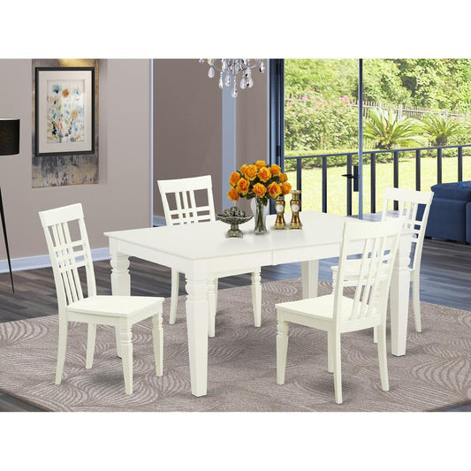 5 Pcrectangular Table And 4 Wood Chairs For Dining Room In Linen White By East West Furniture | Dining Sets | Modishstore