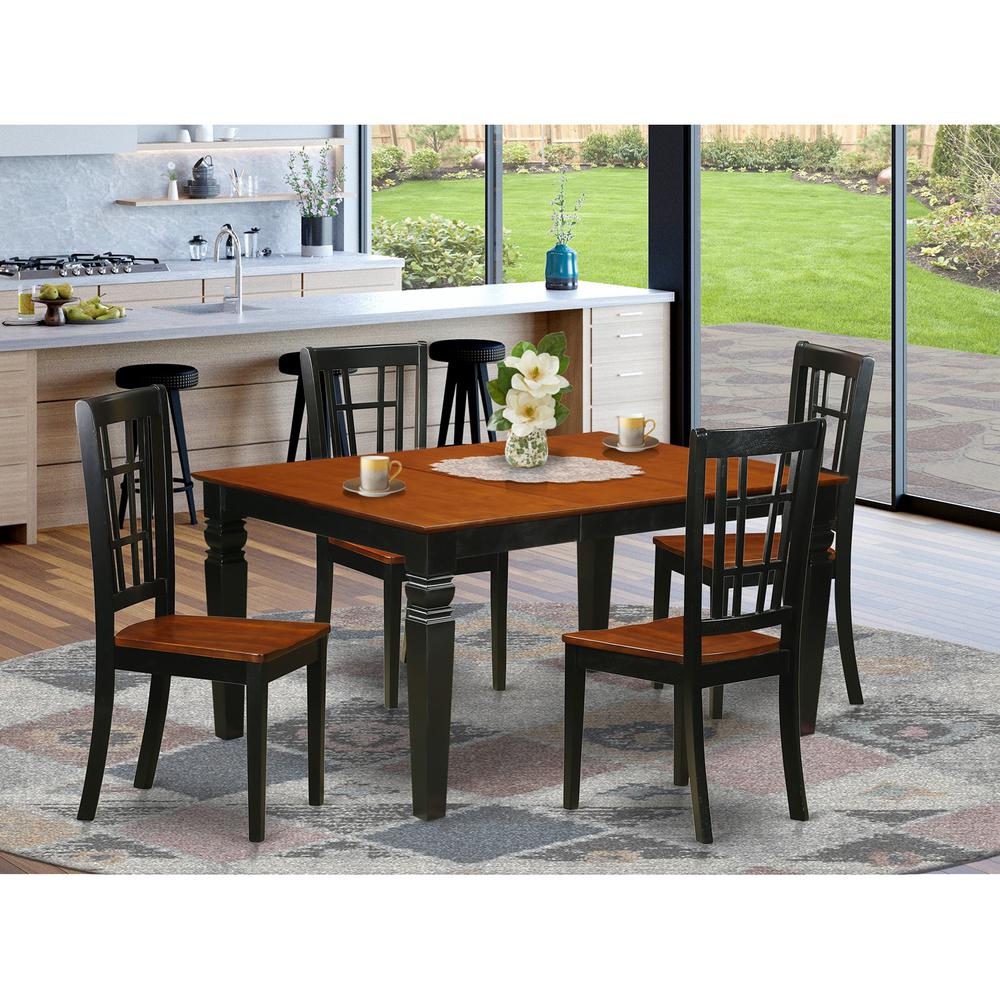 5 Pc Dining Set With A Dinning Table And 4 Wood Kitchen Chairs In Black By East West Furniture | Dining Sets | Modishstore