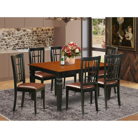 7 Pc Kitchen Table Set With A Kitchen Table And 6 Leather Dining Chairs In Black By East West Furniture | Dining Sets | Modishstore