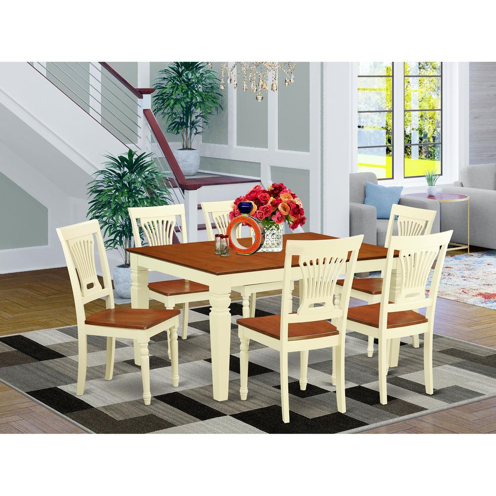 7 Pc Kitchen Table Set With A Dining Table And 6 Wood Kitchen Chairs In Buttermilk And Cherry By East West Furniture - Wepl7-Bmk-W | Dining Sets | Modishstore