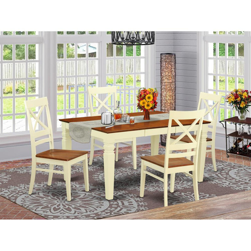 5 Pc Kitchen Table Set With A Dinning Table And 4 Wood Dining Chairs In Buttermilk And Cherry By East West Furniture - Wequ5-Bmk-W | Dining Sets | Modishstore