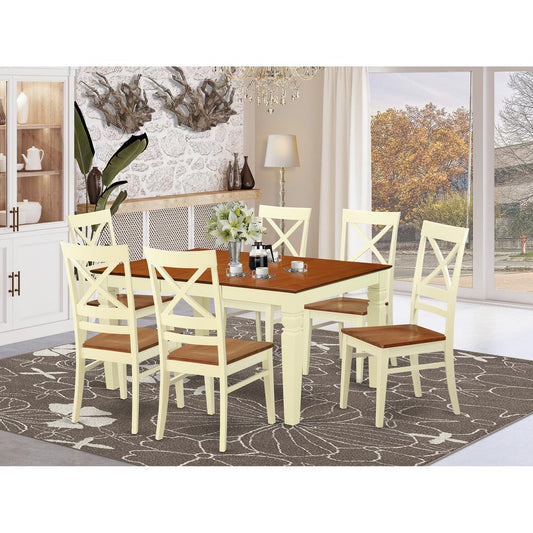 7 Pc Kitchen Table Set With A Dinning Table And 6 Wood Dining Chairs In Buttermilk And Cherry By East West Furniture - Wequ7-Bmk-W | Dining Sets | Modishstore