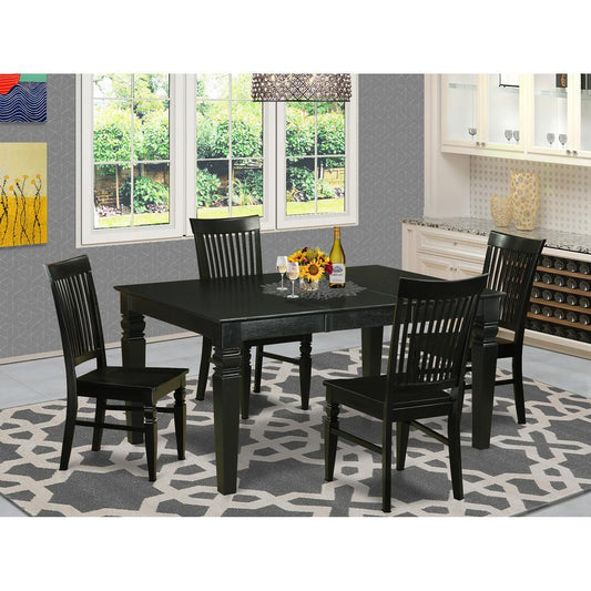 5 Pc Dining Set-Dining Table And 4 Dining Chairs By East West Furniture - West5-Blk-W | Dining Sets | Modishstore