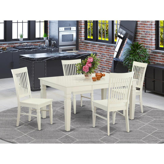 5 Pc Dining Room Set-Dining Table And 4 Dining Chairs By East West Furniture - West5-Whi-W | Dining Sets | Modishstore