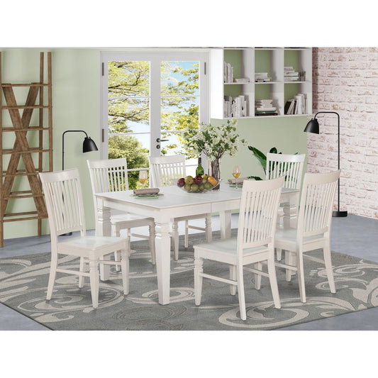 7 Pc Dining Room Set-Dining Table And 6 Dining Chairs By East West Furniture - West7-Whi-W | Dining Sets | Modishstore