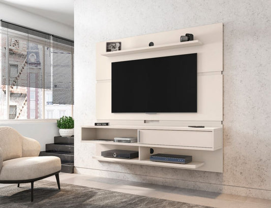 Manhattan Comfort Astor 70.86 Modern Floating Entertainment Center 2.0 with Media and Décor Shelves in Off White | TV Stands | Modishstore