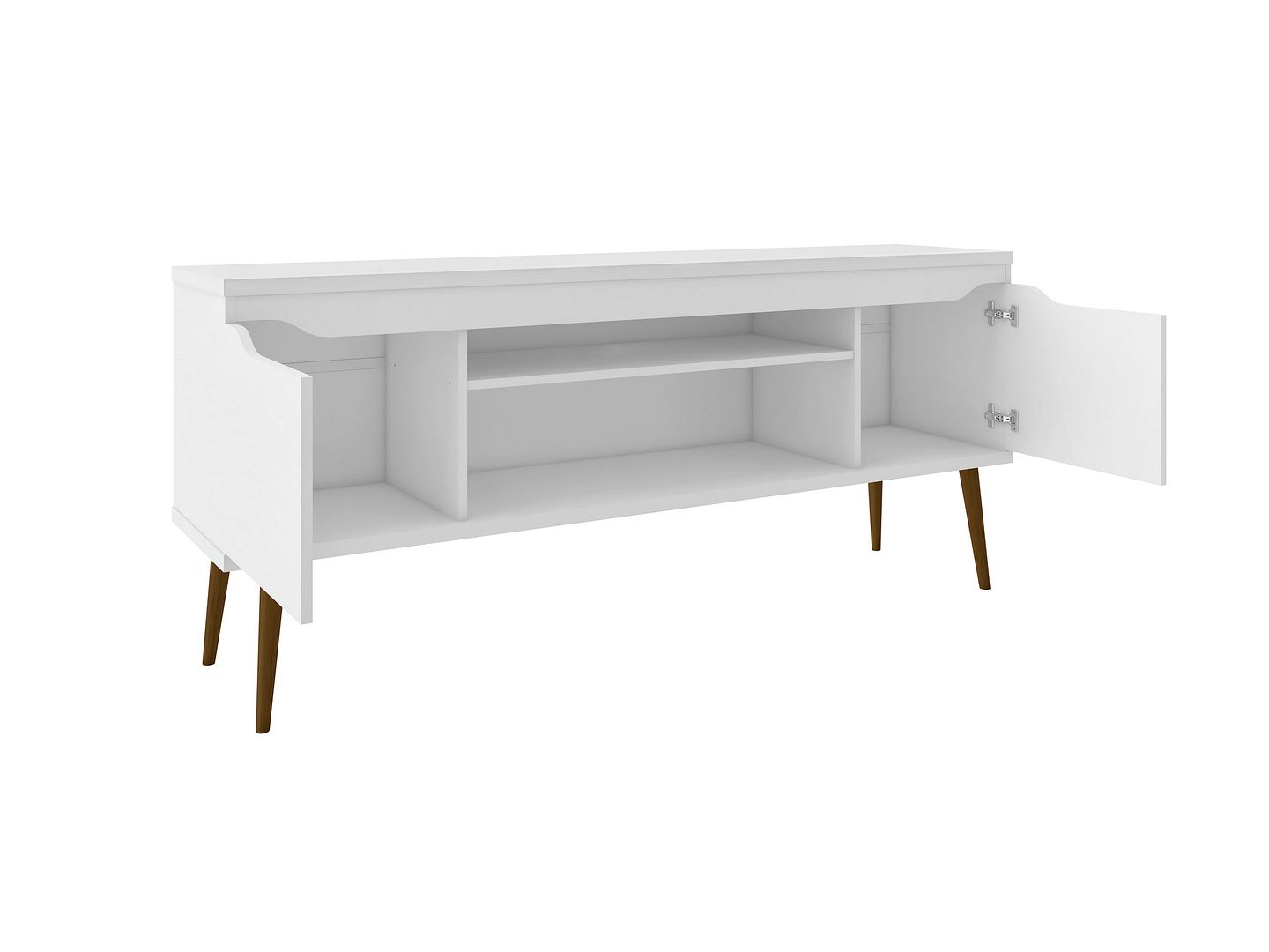 Manhattan Comfort Bradley 62.99 TV Stand White  with 2 Media Shelves and 2 Storage Shelves in White  with Solid Wood Legs | TV Stands | Modishstore-3