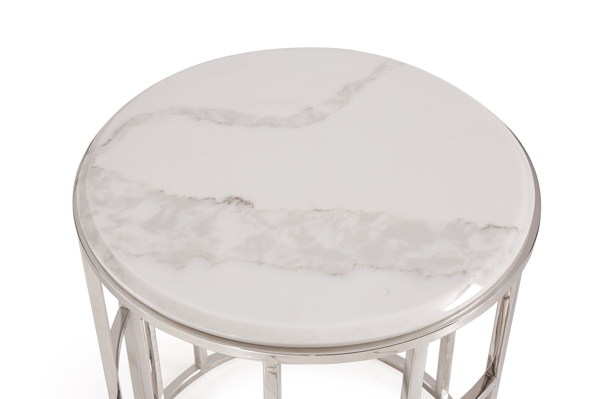 Modrest Silvan Modern Marble & Stainless Steel End Table | Modishstore | End Tables-2