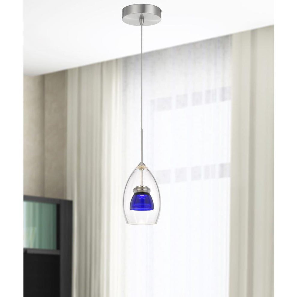 Integrated Dimmable Led Double Glass Mini Pendant Light. 6W, 450 Lumen, 3000K, Clear Blue By Cal Lighting | Pendant Lamps | Moidshstore - 3