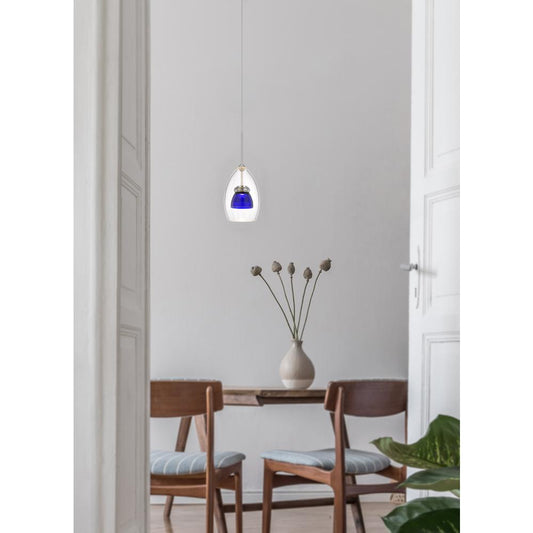 Integrated Dimmable Led Double Glass Mini Pendant Light. 6W, 450 Lumen, 3000K, Clear Blue By Cal Lighting | Pendant Lamps | Moidshstore