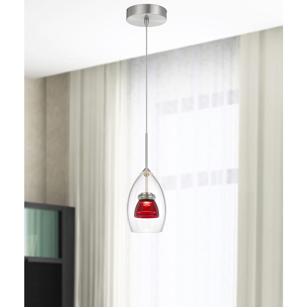 Integrated Dimmable Led Double Glass Mini Pendant Light. 6W, 450 Lumen, 3000K, Red Clear By Cal Lighting | Pendant Lamps | Moidshstore - 3