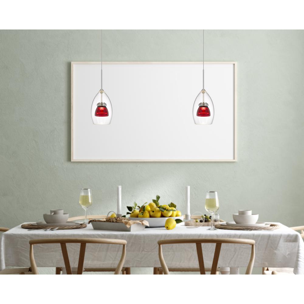 Integrated Dimmable Led Double Glass Mini Pendant Light. 6W, 450 Lumen, 3000K, Red Clear By Cal Lighting | Pendant Lamps | Moidshstore