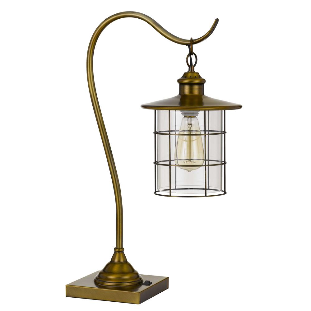 Silverton Desk Lamp With Glass Shade (Edison Bulb Included) Rubbed Antiqued Brass 25" Height Metal Desk Lamp In Rubbed Antique Brass Finish By Cal Lighting | Desk Lamps | Moidshstore