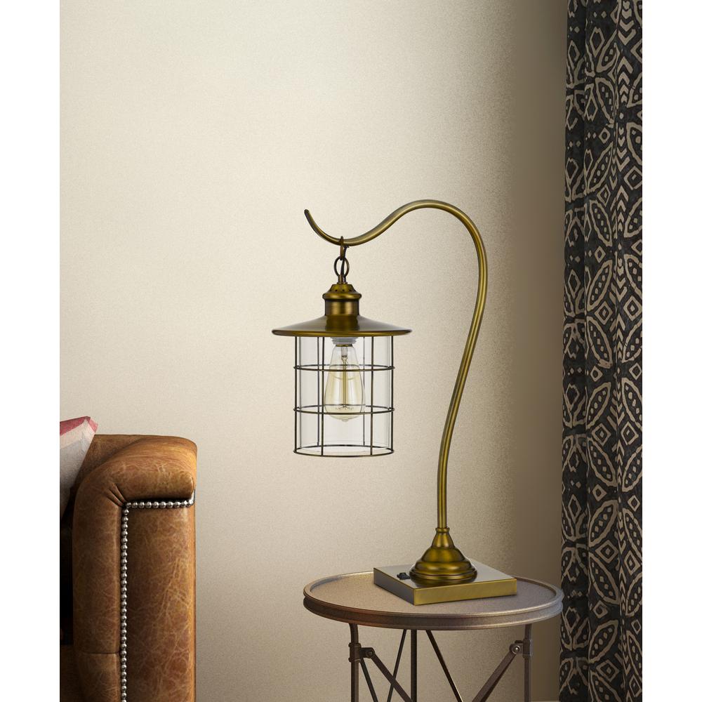 Silverton Desk Lamp With Glass Shade (Edison Bulb Included) Rubbed Antiqued Brass 25" Height Metal Desk Lamp In Rubbed Antique Brass Finish By Cal Lighting | Desk Lamps | Moidshstore - 2