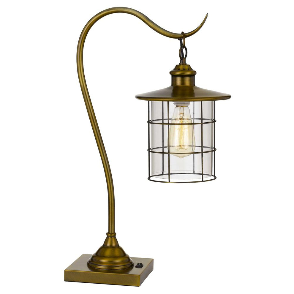 Silverton Desk Lamp With Glass Shade (Edison Bulb Included) Rubbed Antiqued Brass 25" Height Metal Desk Lamp In Rubbed Antique Brass Finish By Cal Lighting | Desk Lamps | Moidshstore - 3
