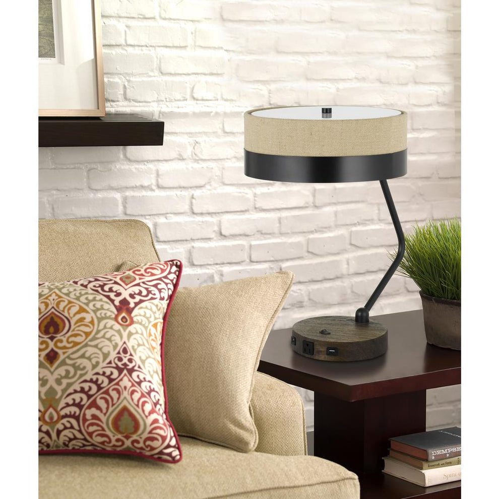 60W X 2 Parson Metal/Wood Desk Lamp With Metal/Fabric Shade With 2 Usb Ports By Cal Lighting | Desk Lamps | Moidshstore - 3