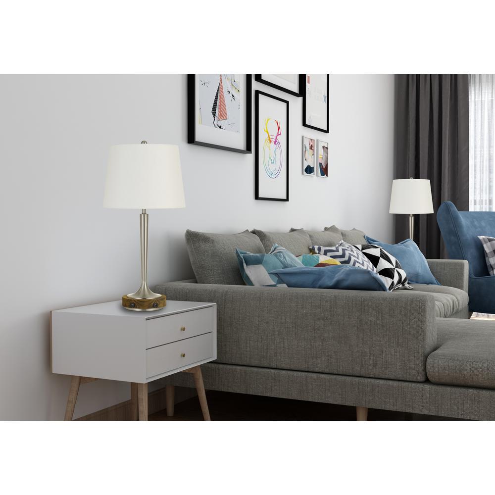 150W 3 Way Chester Metal Table Lamp With Wood Accent Base And 2 Usb Charging Ports By Cal Lighting | Table Lamps | Moidshstore