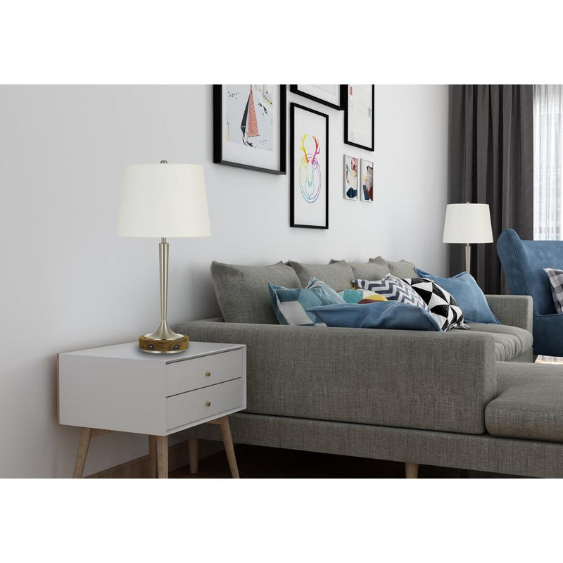 150W 3 Way Chester Metal Table Lamp With Wood Accent Base And 2 Usb Charging Ports By Cal Lighting | Table Lamps | Moidshstore
