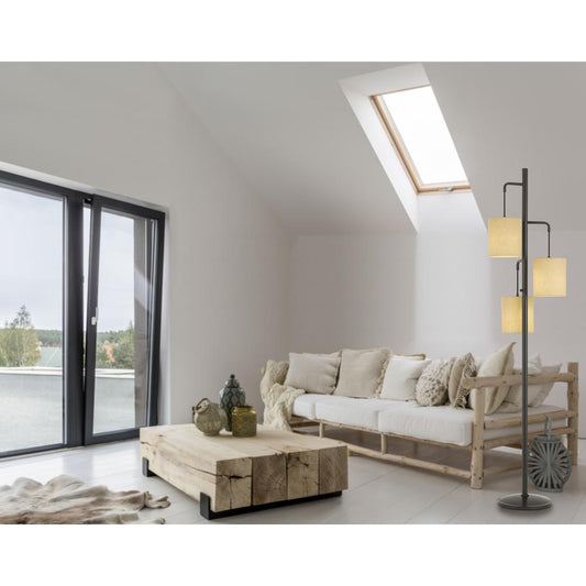 60W X 3 Kirkwall Metallantern Floor Lamp With Fabric Shade By Cal Lighting | Floor Lamps | Moidshstore