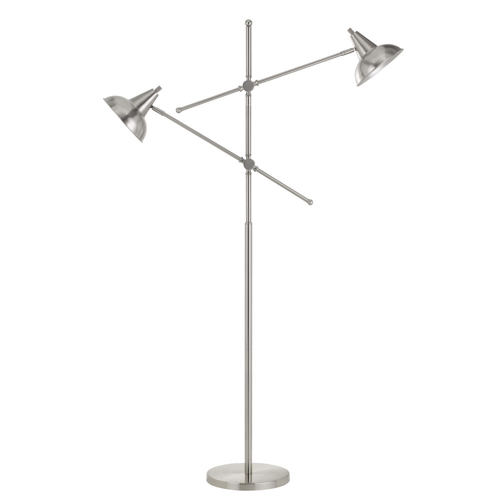 60W X 2 Canterbury Metal Adjustable Floor Lamp 61' Height Metal Floor Lamp In Brushed Steel By Cal Lighting | Floor Lamps | Moidshstore - 2