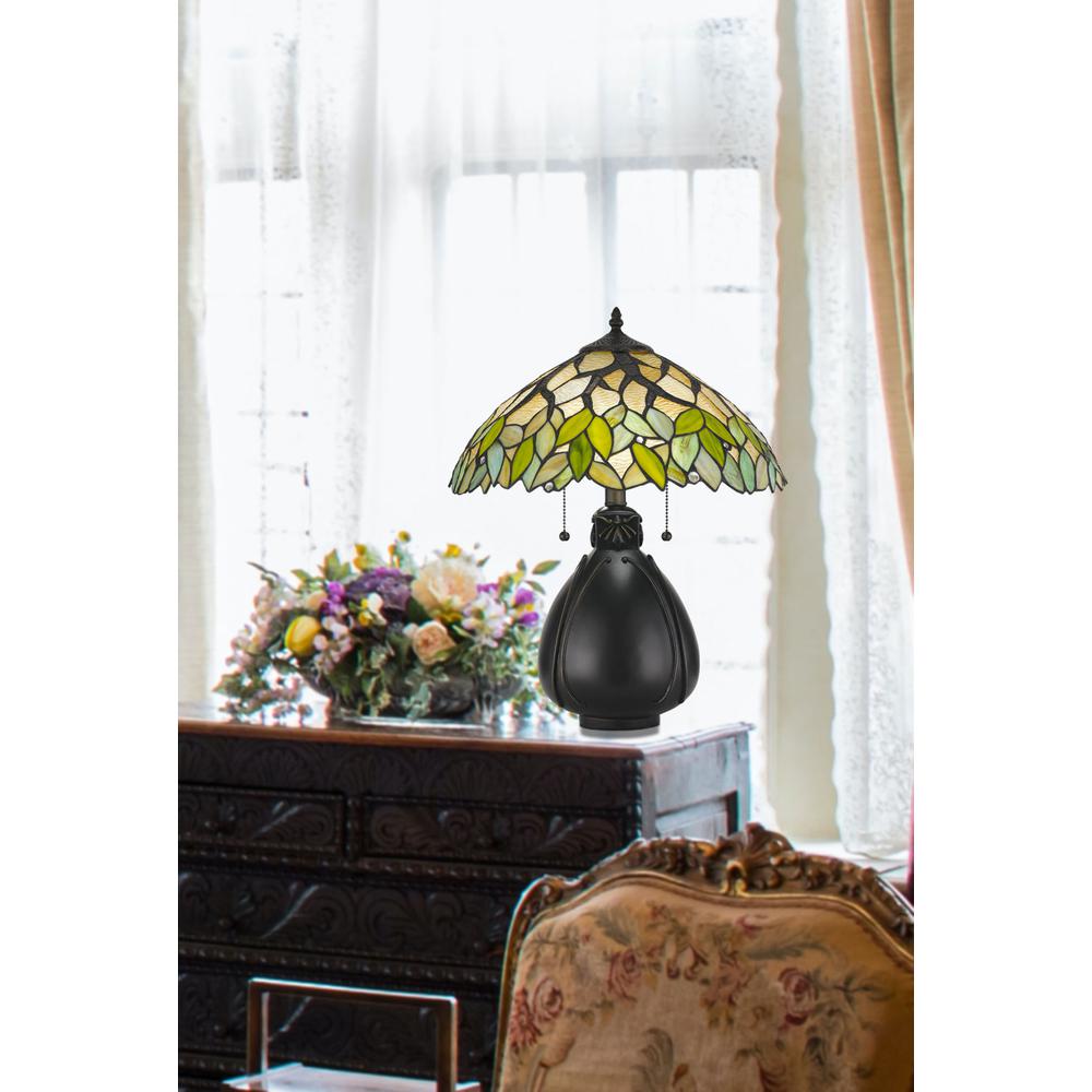 60W X 2 Tiffany Table Lamp 19.25" Height Resin Table Lamp In Tiffany Finish By Cal Lighting | Table Lamps | Moidshstore