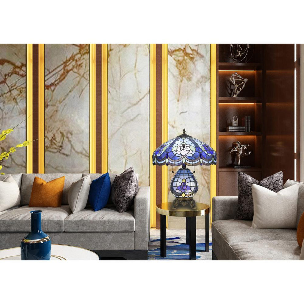60W X 2 Tiffany Table Lamp With 7W Night Light 19.33" Height Resin Table Lamp In Tiffany Finish By Cal Lighting | Table Lamps | Moidshstore - 3