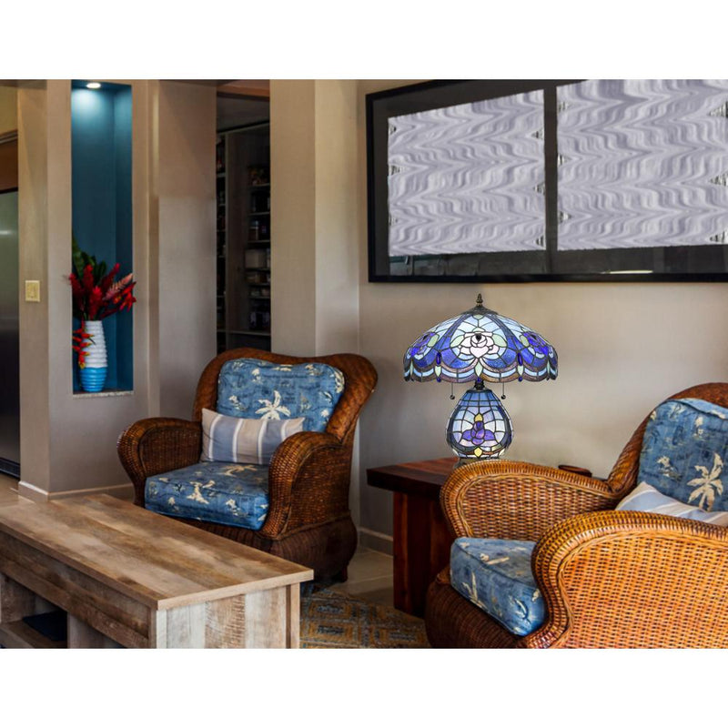 60W X 2 Tiffany Table Lamp With 7W Night Light 19.33" Height Resin Table Lamp In Tiffany Finish By Cal Lighting | Table Lamps | Moidshstore