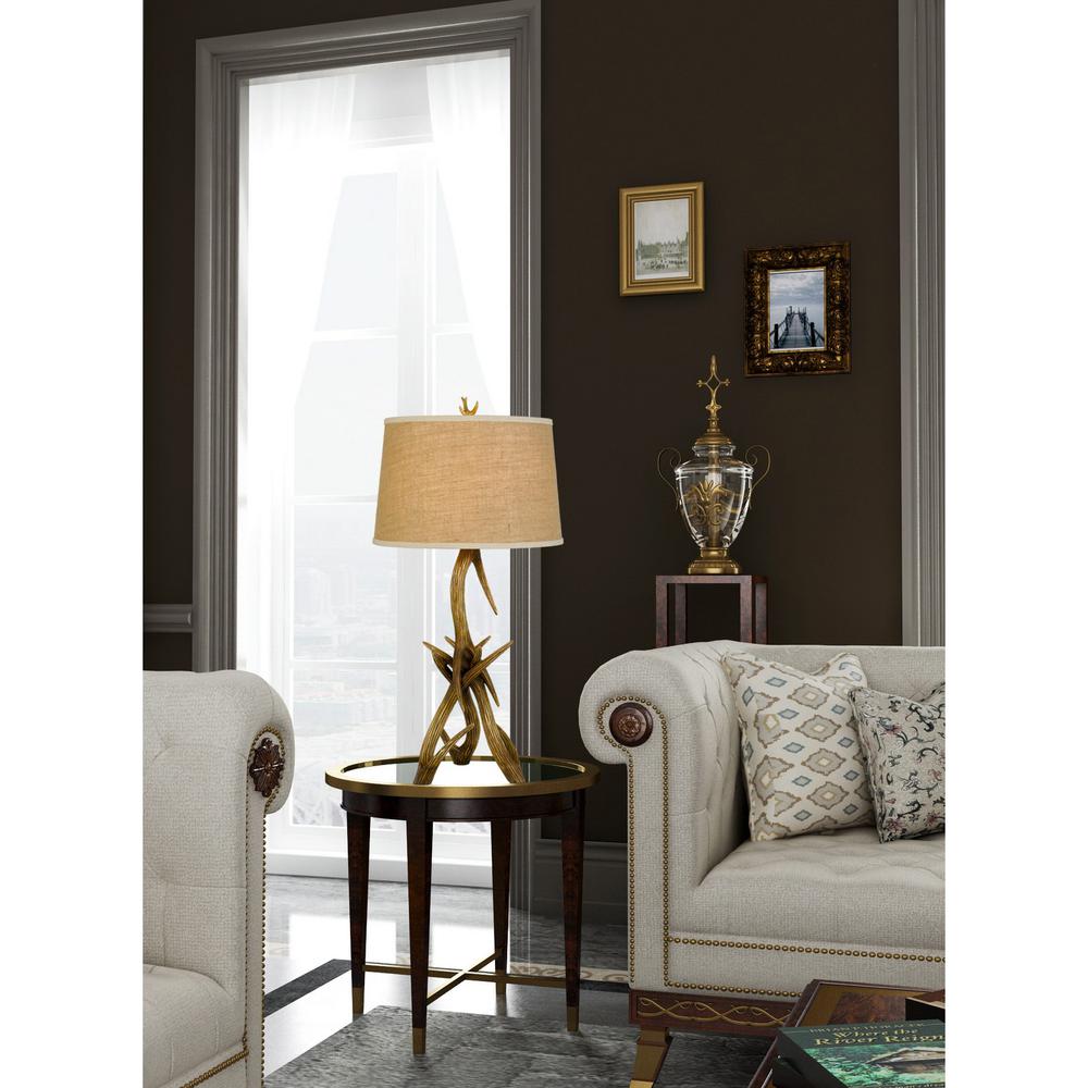 150W 3 Way Drummond Antler Resin Table Lamp With Burlap Shade By Cal Lighting | Table Lamps | Moidshstore - 3