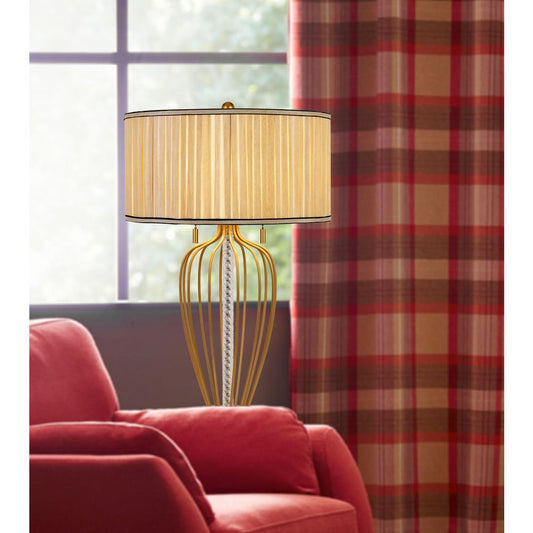 Laval 60W X 2 Metal Table Lamp With Pleated Softback Fabric Shade And Pull Chain Switch By Cal Lighting | Table Lamps | Moidshstore