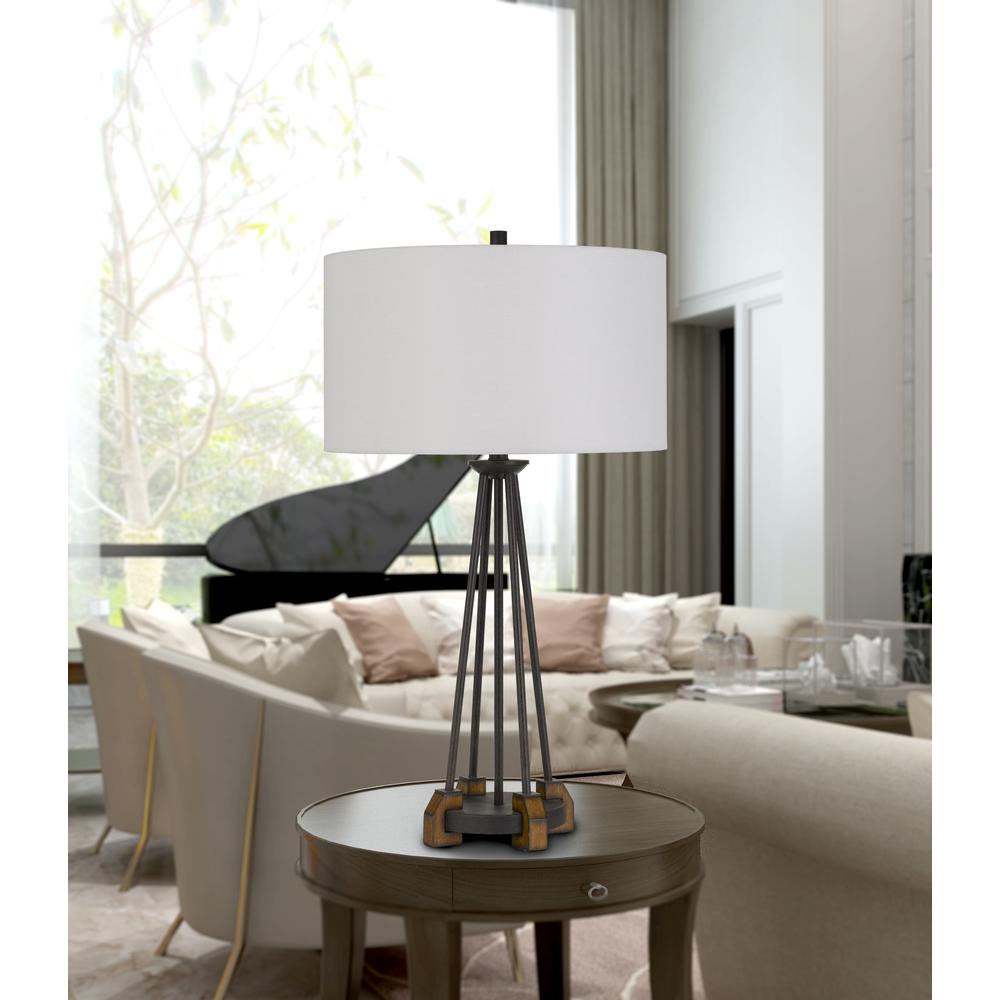 Bellewood Metal/Wood Table Lamp With Fabric Drum Shade By Cal Lighting | Table Lamps | Moidshstore - 2