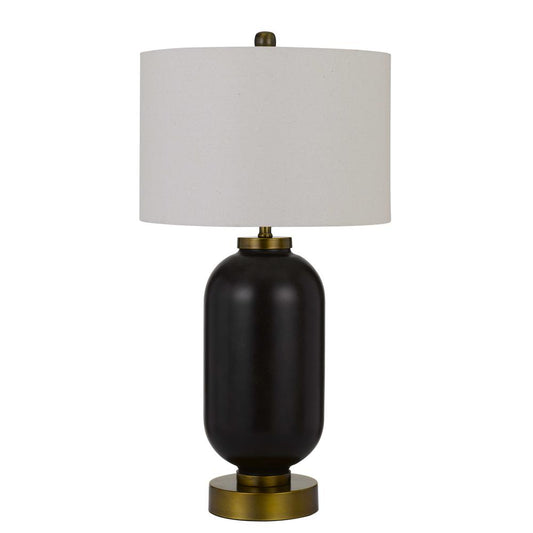 Sycamore Glass Table Lamp With Drum Shade 34" Height Glass Table Lamp In Antique Brass Black Finish By Cal Lighting | Table Lamps | Moidshstore