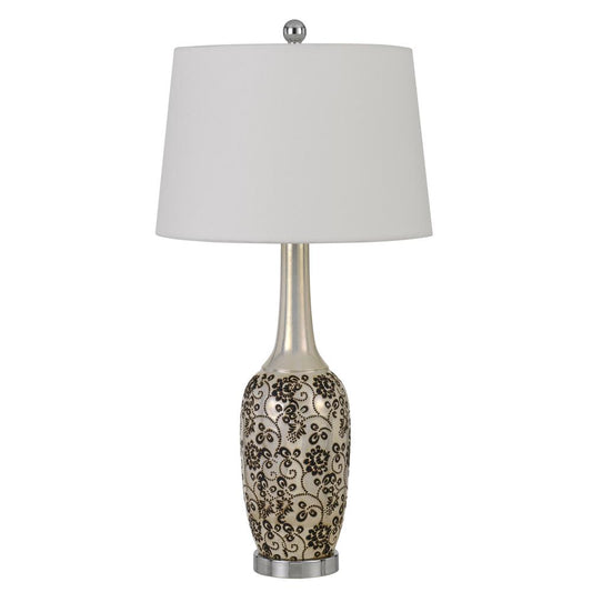 150W Paxton Ceramic Table Lamp With Leaf Design And Taper Drum Hardback Fabric Shade (Priced And Sold As Pairs) By Cal Lighting | Table Lamps | Moidshstore