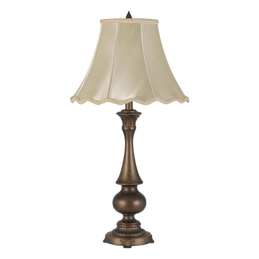 150W 3 Way Clare Aluminum Casted Table Lamp With Softback Scalloped Faux Silk Shade By Cal Lighting | Table Lamps | Moidshstore