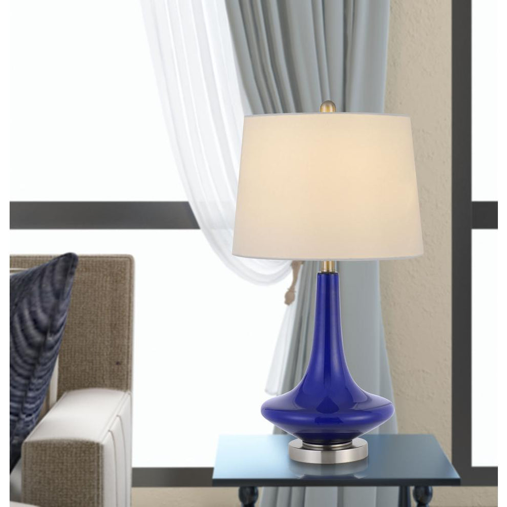 100W Kleve Glass Table Lamp With Taper Drum Hardback Linen Shade  (Priced And Sold As Pairs) By Cal Lighting | Chandeliers | Moidshstore - 2