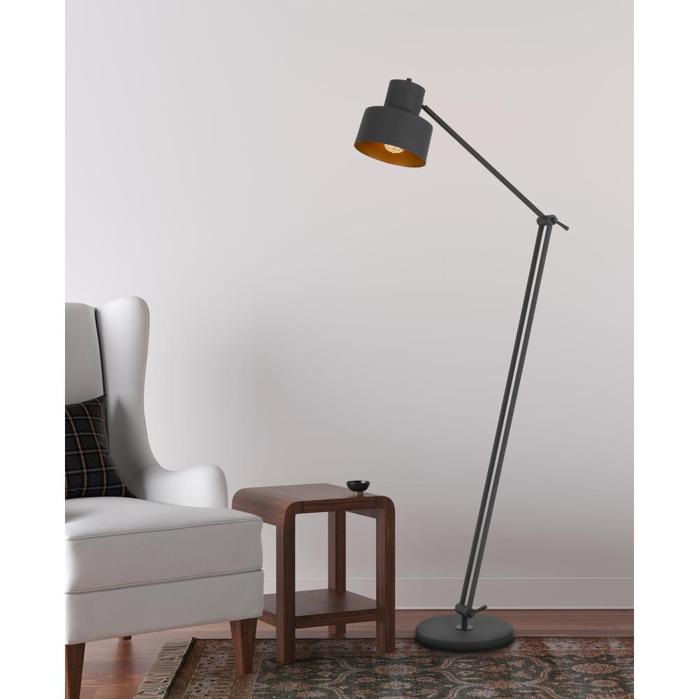 60W Davidson Metal Floor Lamp With Weighted Base, Adjustable Upper And Lower Arms. On Off Socket Switch, Matte Black By Cal Lighting | Floor Lamps | Moidshstore - 2