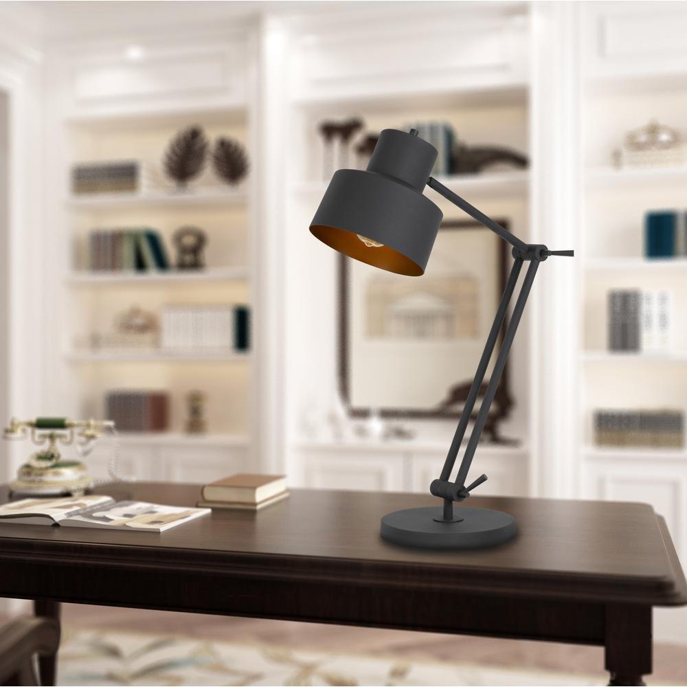 60W Davidson Metal Desk Lamp With Weighted Base, Adjustable Upper And Lower Arms. On Off Socket Switch, Matte Black By Cal Lighting | Desk Lamps | Moidshstore - 2