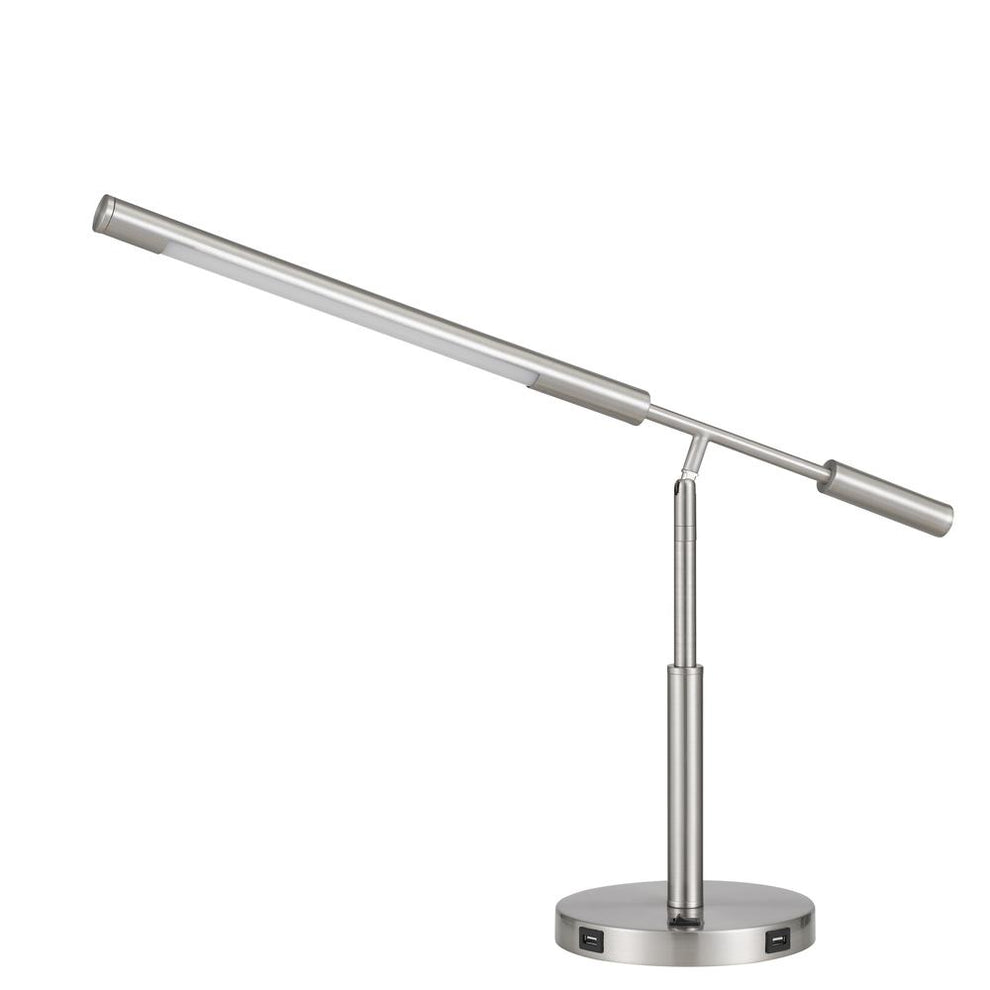 Auray Integrated Led Desk Lamp With 2 Usb Charing Ports. 780 Lumen, 3000K, On Off Rocker Switch At Base., Brushed Steel By Cal Lighting | Desk Lamps | Moidshstore - 3