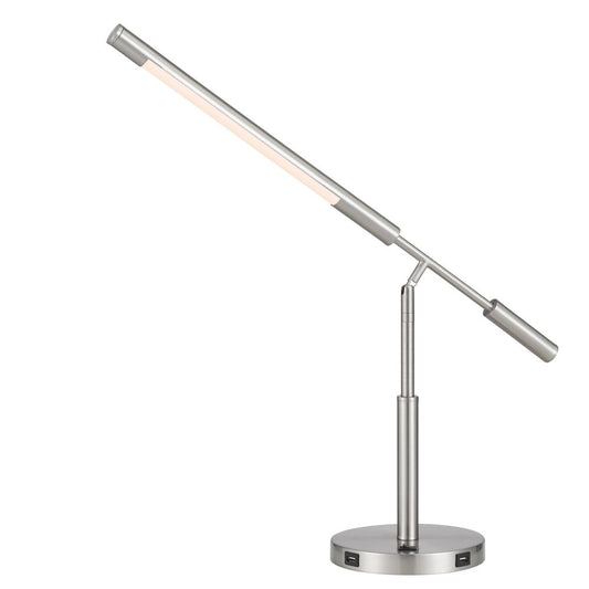 Auray Integrated Led Desk Lamp With 2 Usb Charing Ports. 780 Lumen, 3000K, On Off Rocker Switch At Base., Brushed Steel By Cal Lighting | Desk Lamps | Moidshstore