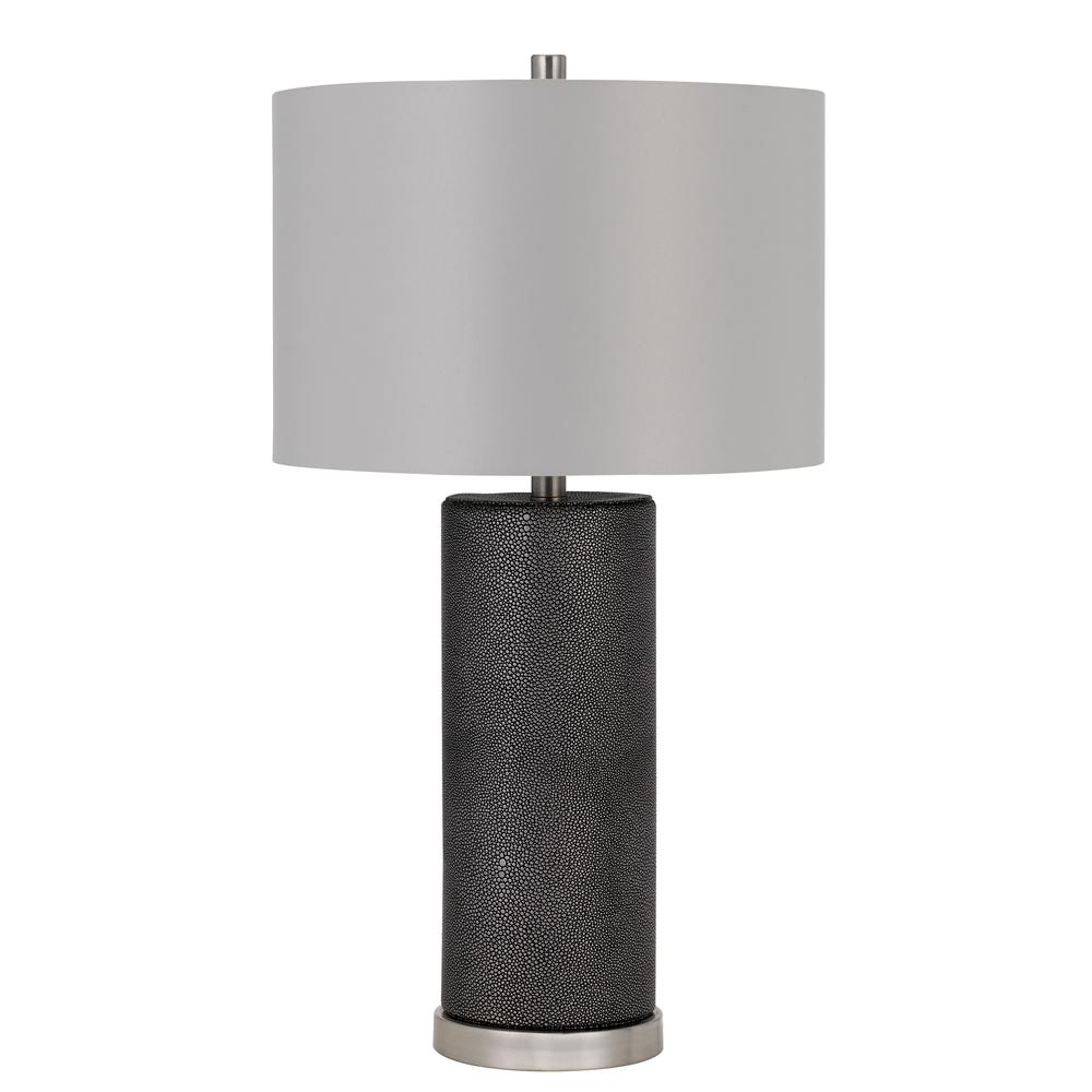 150W 3 Way Graham Ceramic Table Lamp With Hardback Drum Fabric Shade, Black Leathrette By Cal Lighting | Table Lamps | Moidshstore - 3