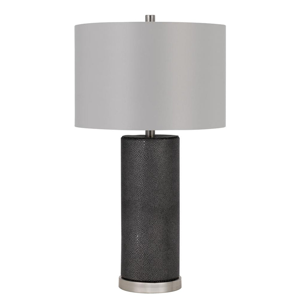 150W 3 Way Graham Ceramic Table Lamp With Hardback Drum Fabric Shade, Black Leathrette By Cal Lighting | Table Lamps | Moidshstore - 3