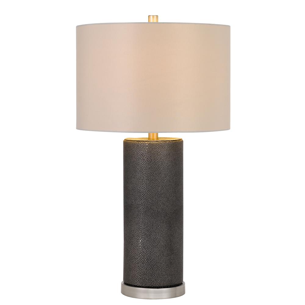 150W 3 Way Graham Ceramic Table Lamp With Hardback Drum Fabric Shade, Black Leathrette By Cal Lighting | Table Lamps | Moidshstore - 2