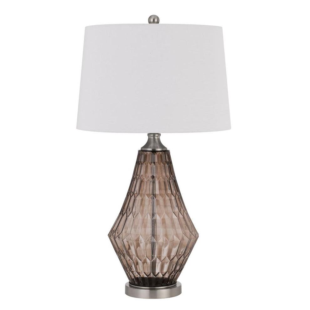 150W 3 Way Conover Glass Table Lamp With Hardbadk Taper Drum Fabric Shade, Smoky By Cal Lighting | Table Lamps | Moidshstore - 3