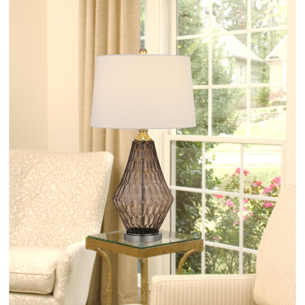 150W 3 Way Conover Glass Table Lamp With Hardbadk Taper Drum Fabric Shade, Smoky By Cal Lighting | Table Lamps | Moidshstore