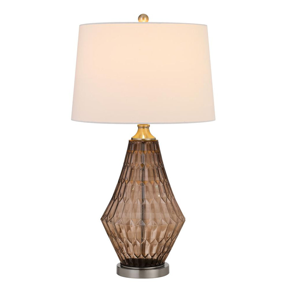 150W 3 Way Conover Glass Table Lamp With Hardbadk Taper Drum Fabric Shade, Smoky By Cal Lighting | Table Lamps | Moidshstore - 2