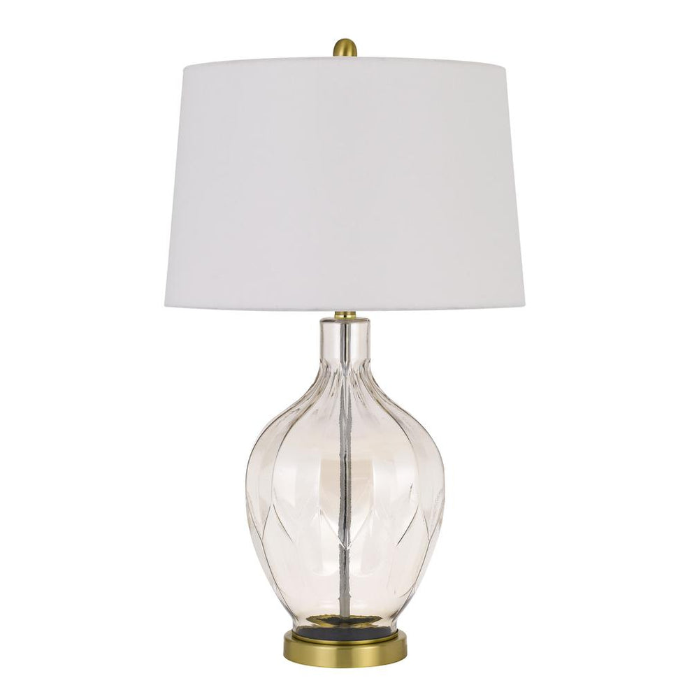 150W 3 Way Bancroft Glass Table Lamp With Hardback Taper Drum Fabric Shade, Clear/Antique Brass By Cal Lighting | Table Lamps | Moidshstore - 3